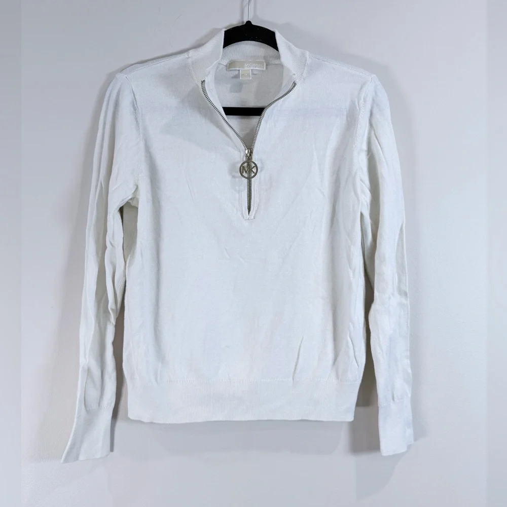 🔥Michael Kors White Half-Zip Knit Sweater Women’s Size M EC🔥